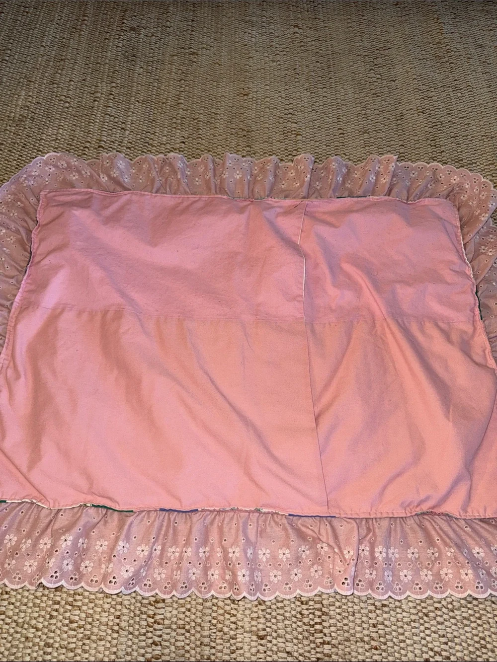 Handmade Pink Patchwork Quilted Pillowcase with Floral Accents